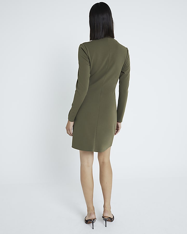 Khaki drape buckle shift dress