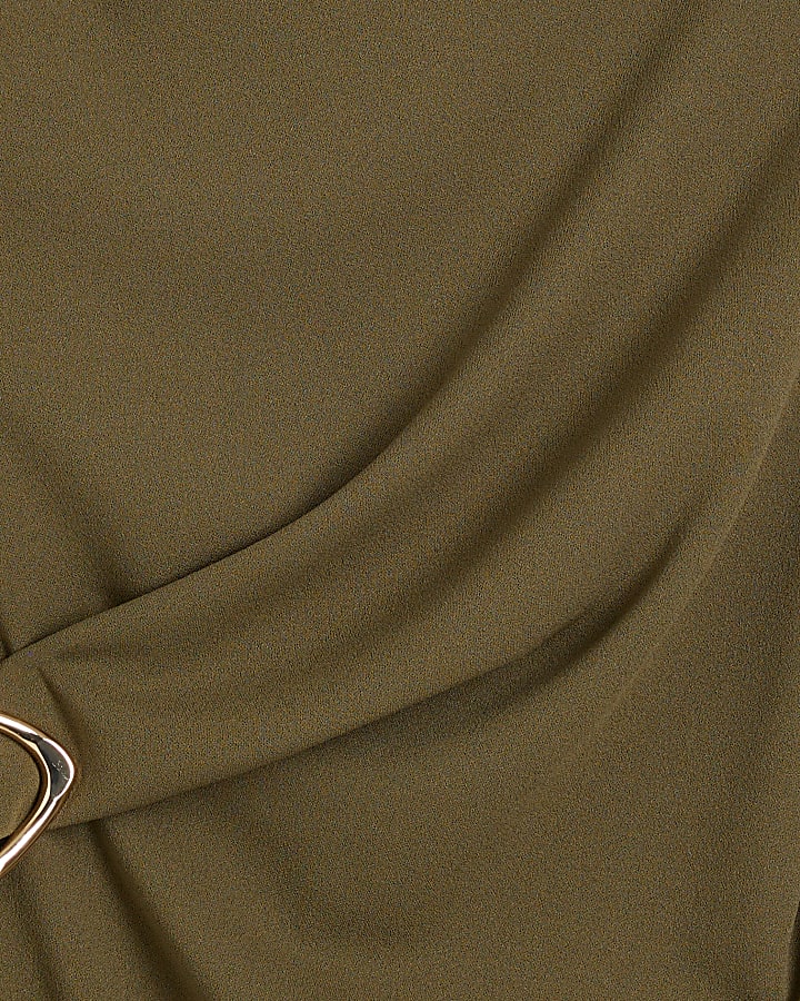 Khaki drape buckle shift dress