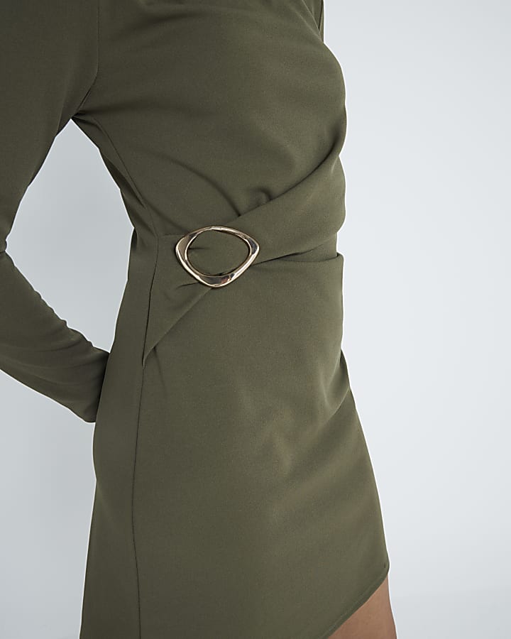 Khaki drape buckle shift dress