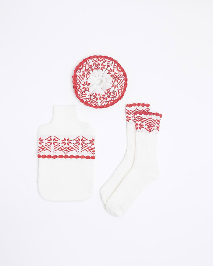 Red Fairisle Hot Water Bottle Set