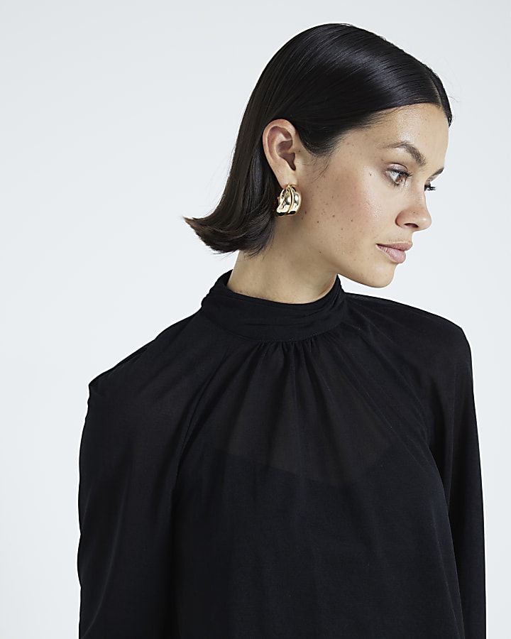 Black Chiffon Long sleeve frill Blouse