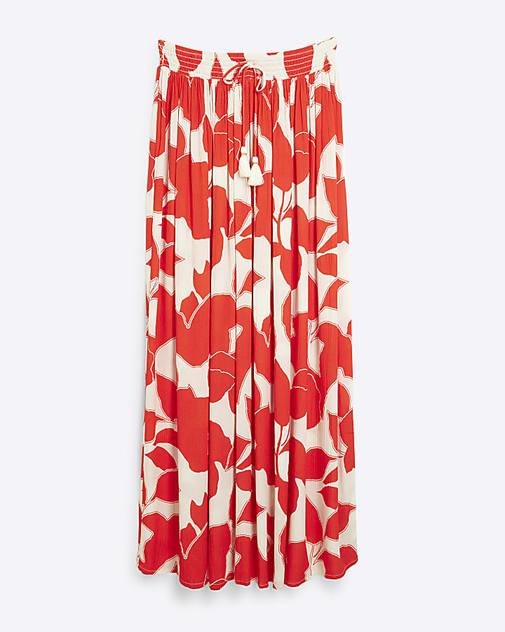 Red Floral A Line Maxi skirt