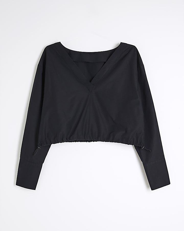 Black Reversible Bubble Hem Top