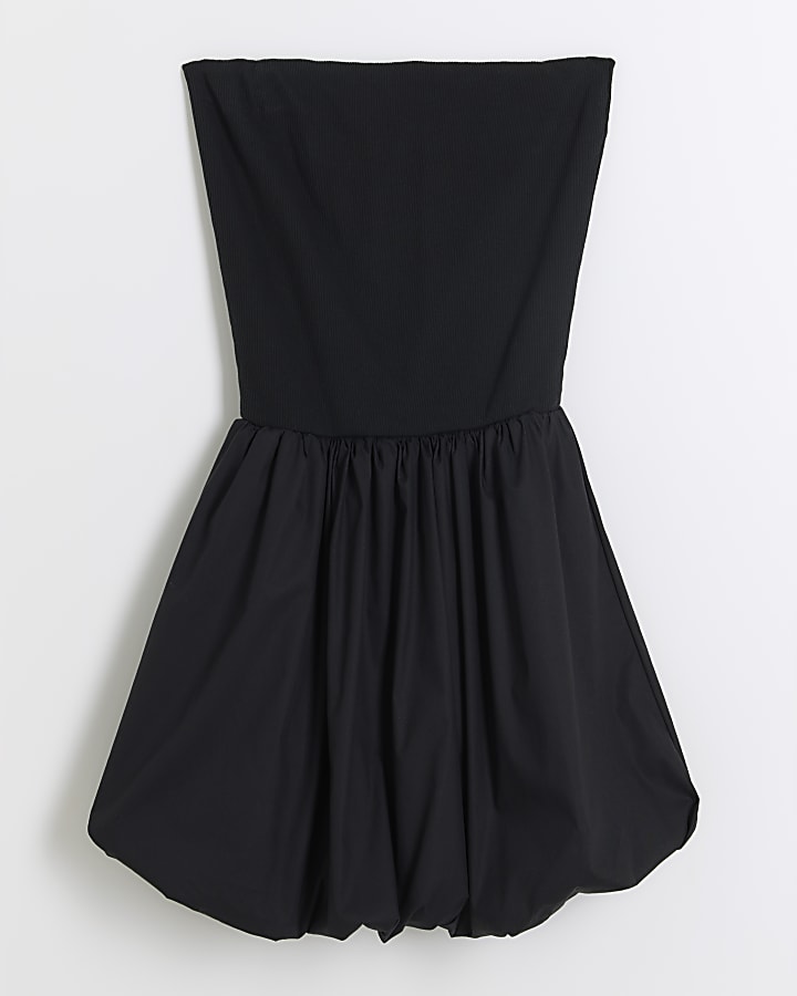 Black Bandeau Bubble Hem Mini Dress