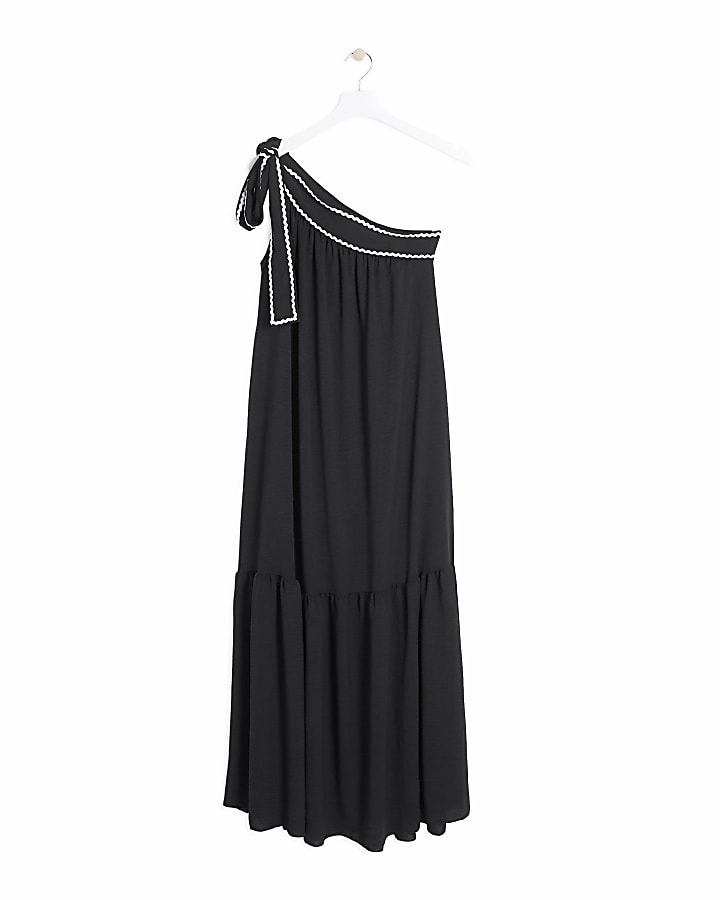 Black one shoulder contrast swing maxi dress