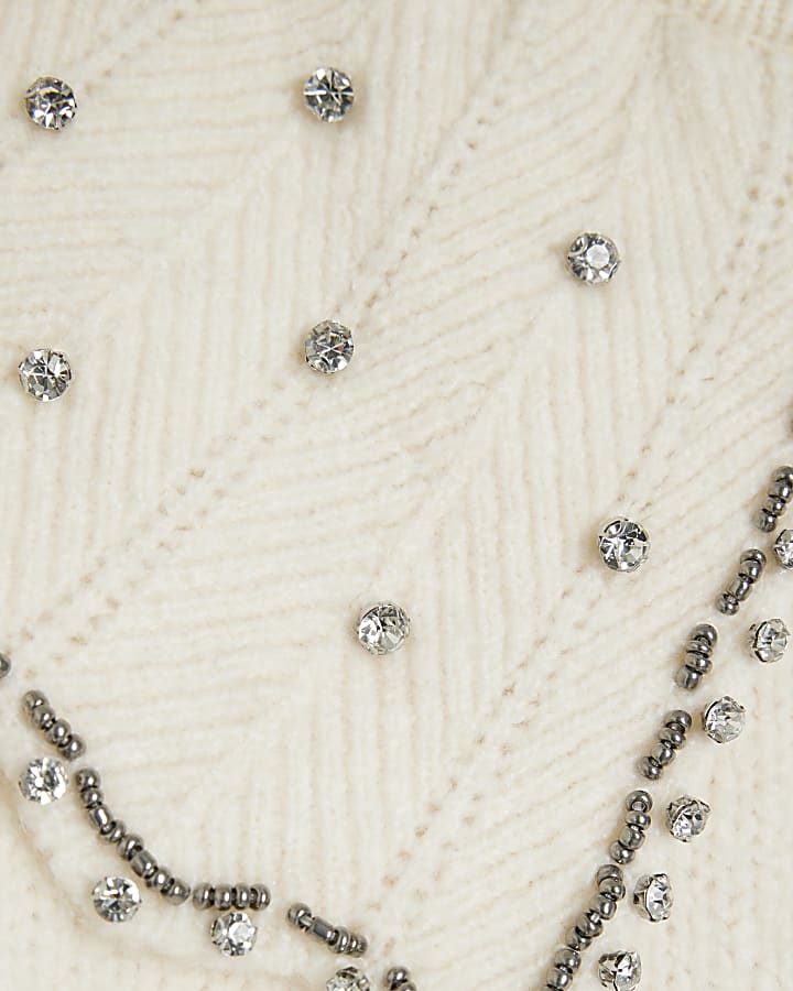 Cream Embellished Collar Jumper