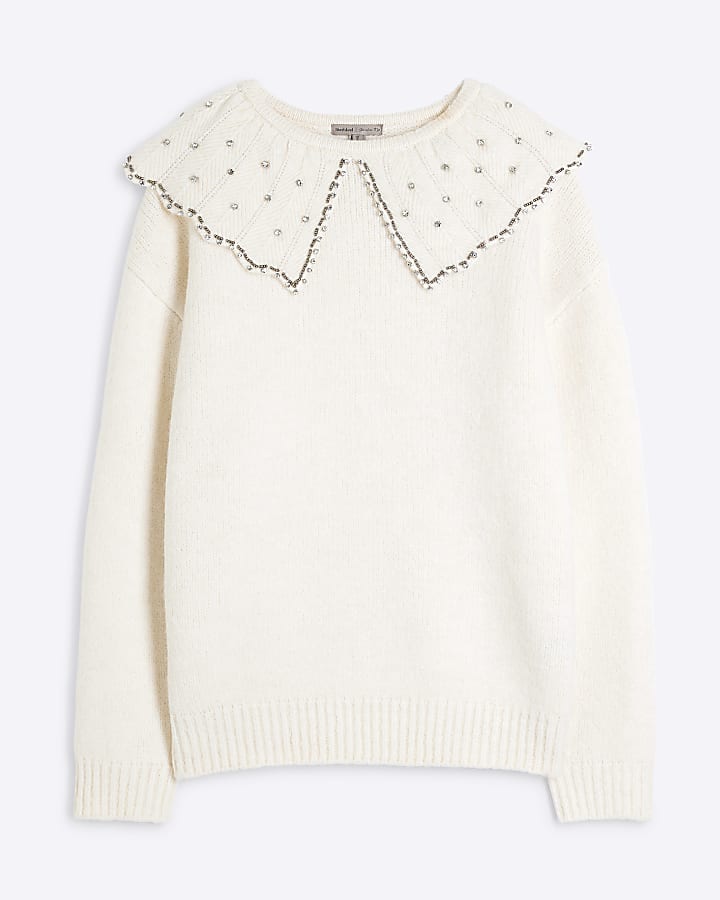 Cream Embellished Collar Jumper