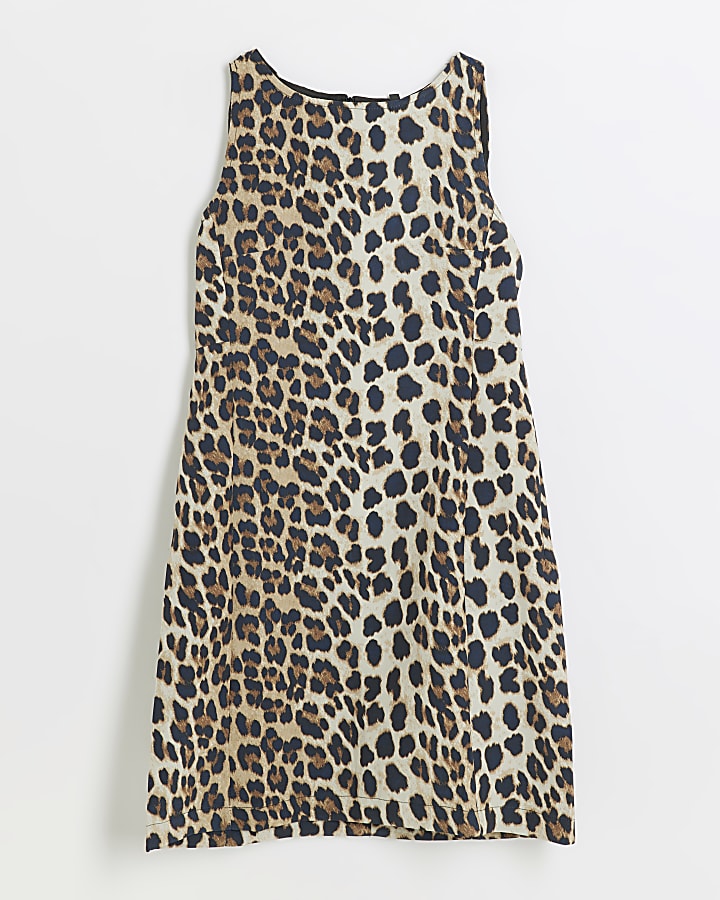 Beige Leopard Print Shift Mini Dress