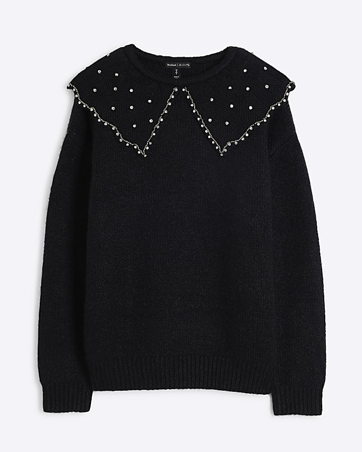 Black Embellished Collar Jumper