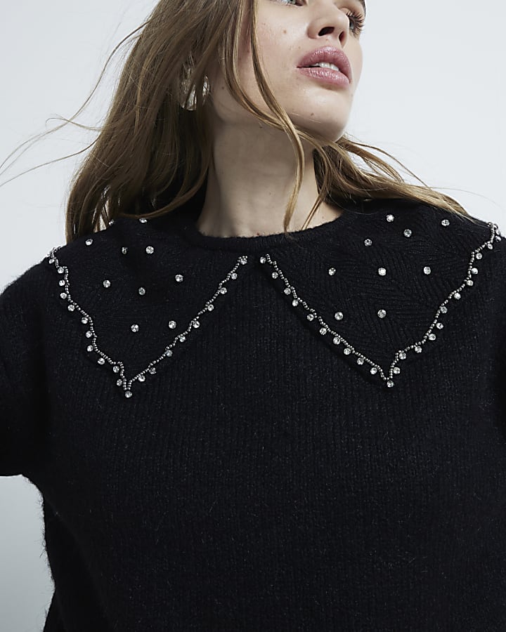 Black Embellished Collar Jumper