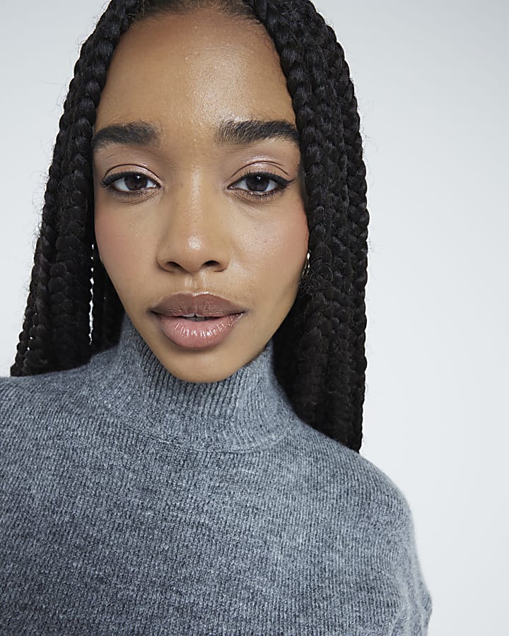 Grey Oversized Roll Neck Jumper
