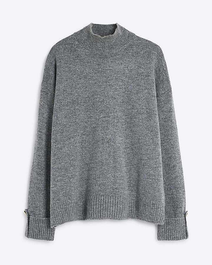 Grey Oversized Roll Neck Jumper