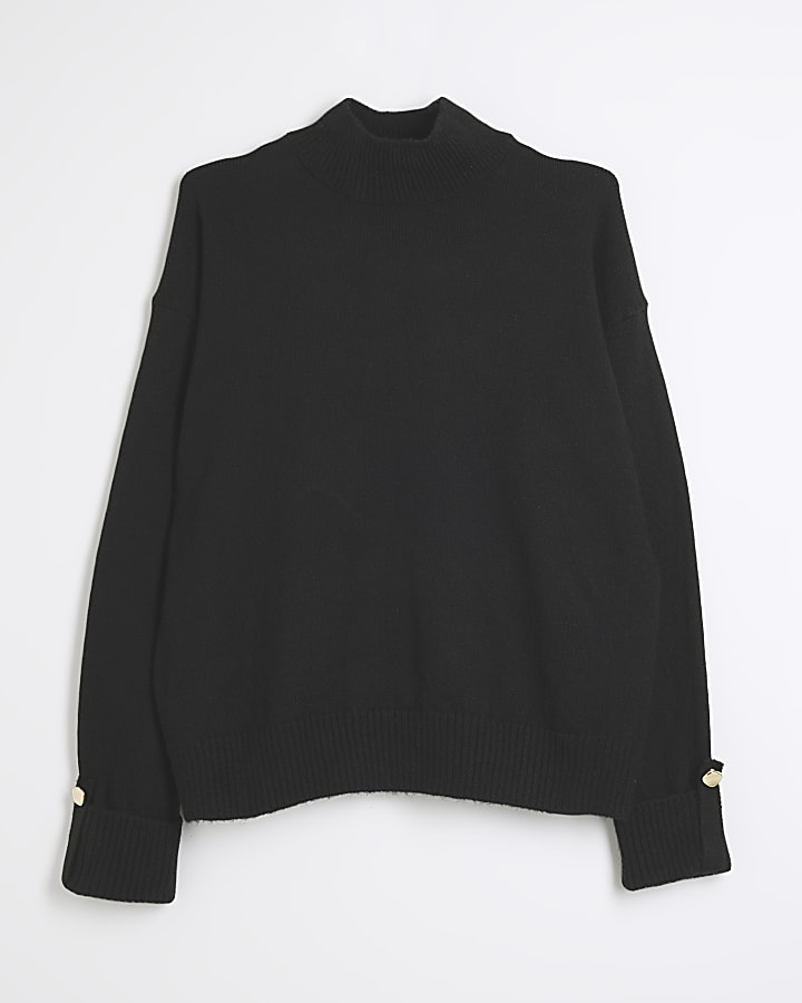 Black Oversized Roll Neck Jumper