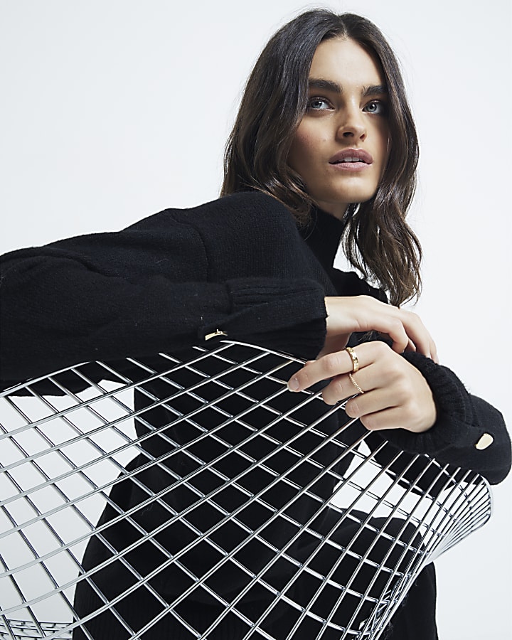 Black Oversized Roll Neck Jumper