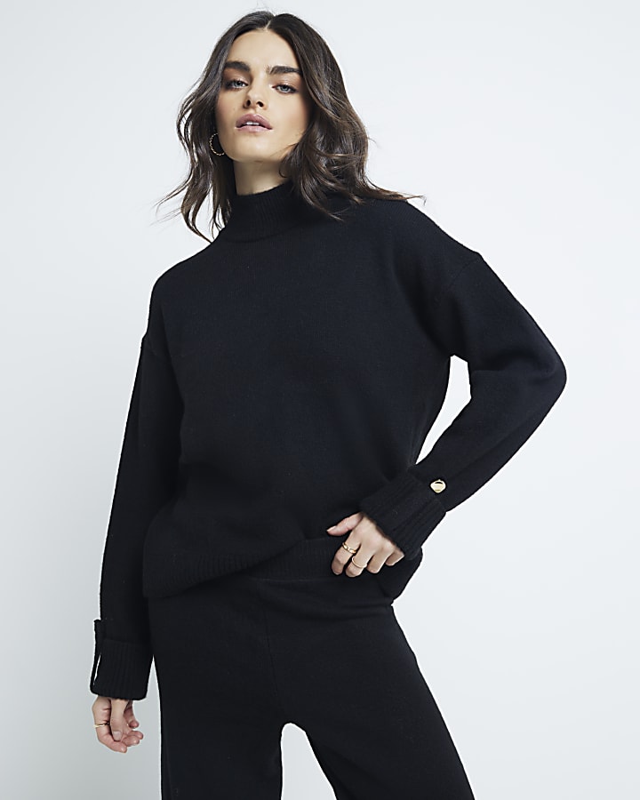 Oversized black polo neck jumper on sale