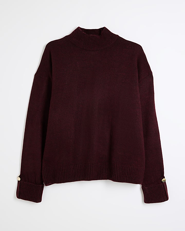 Red Oversized Roll Neck Jumper