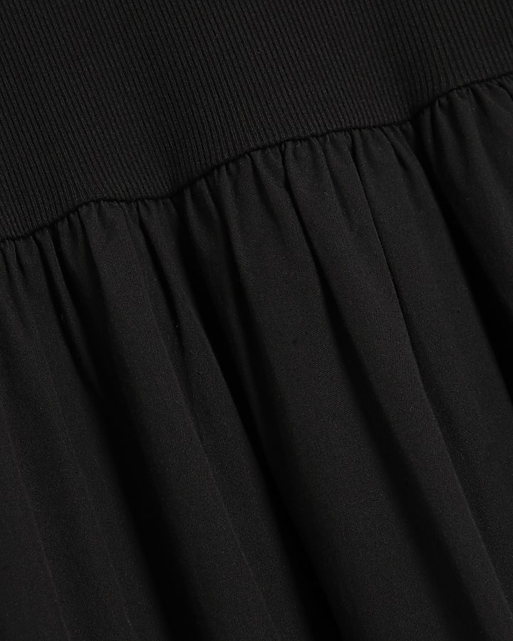 Black Poplin long sleeve midi Dress