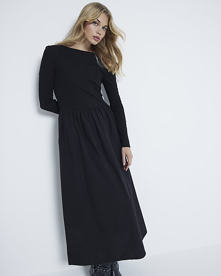 Black midi dress with long sleeves best sale