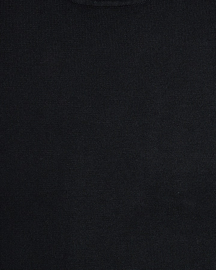 Black Roll Neck Button Shoulder Knit Top