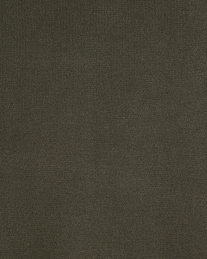 Khaki Roll Neck Button Shoulder Knit Top