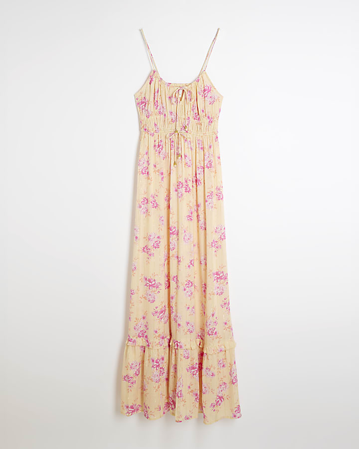 Yellow Ditsy Print Tiered Maxi Dress