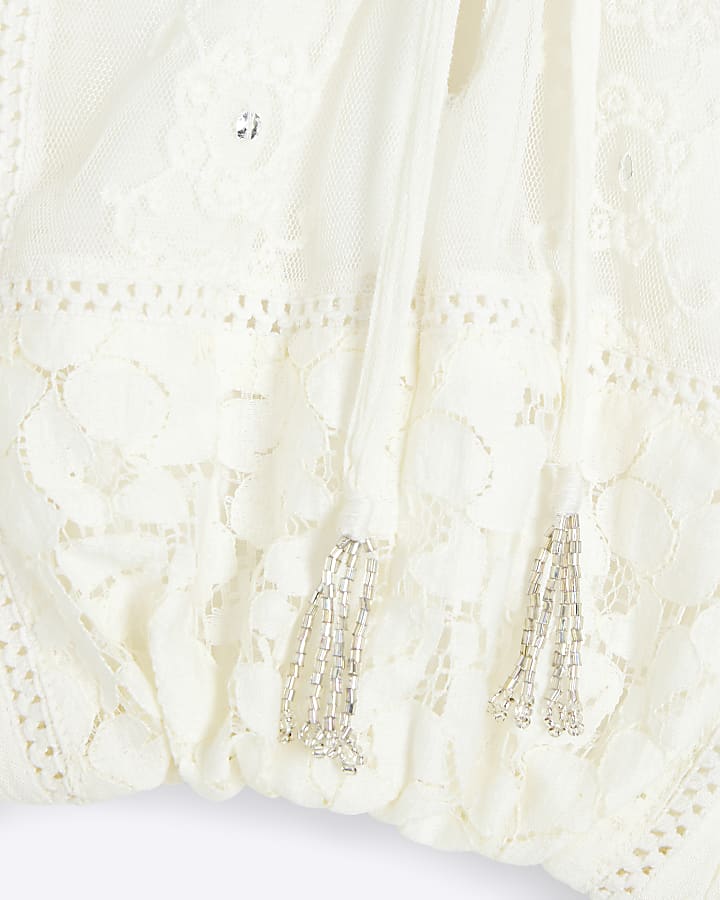 Cream Lace Embellished Beach Top