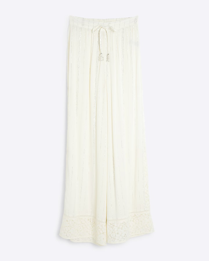 Cream Lace Embroidered Trousers