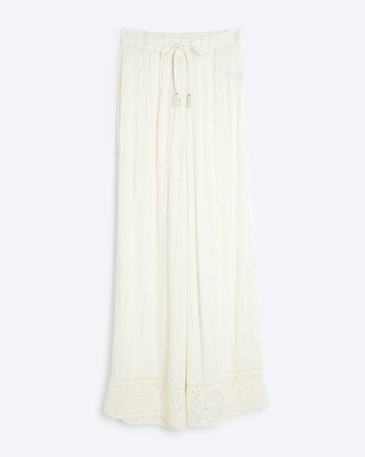 Cream Lace Embroidered Trousers