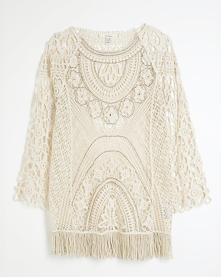 Cream Crochet Tunic Dress