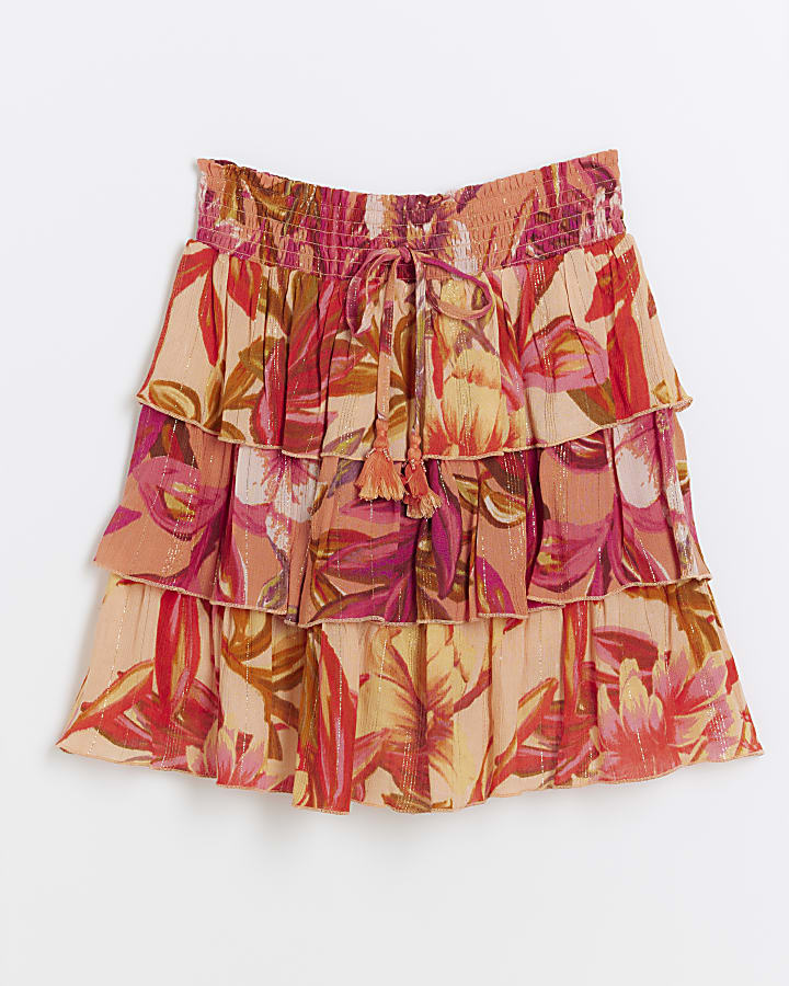 Pink Floral Frilled Beach Mini Skirt