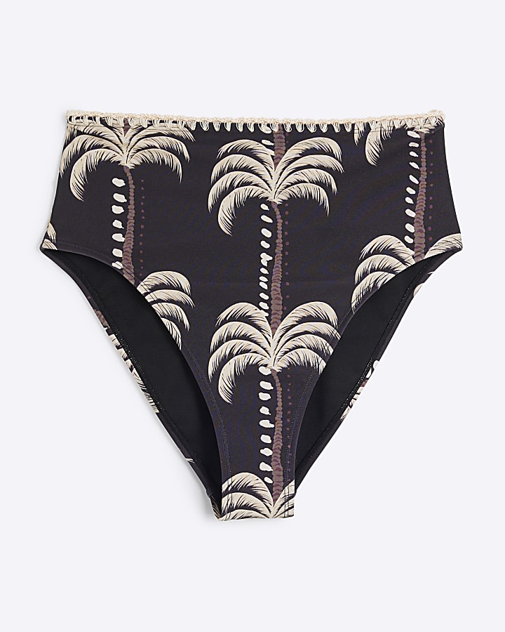 Black Palm High Waisted Bikini Bottoms