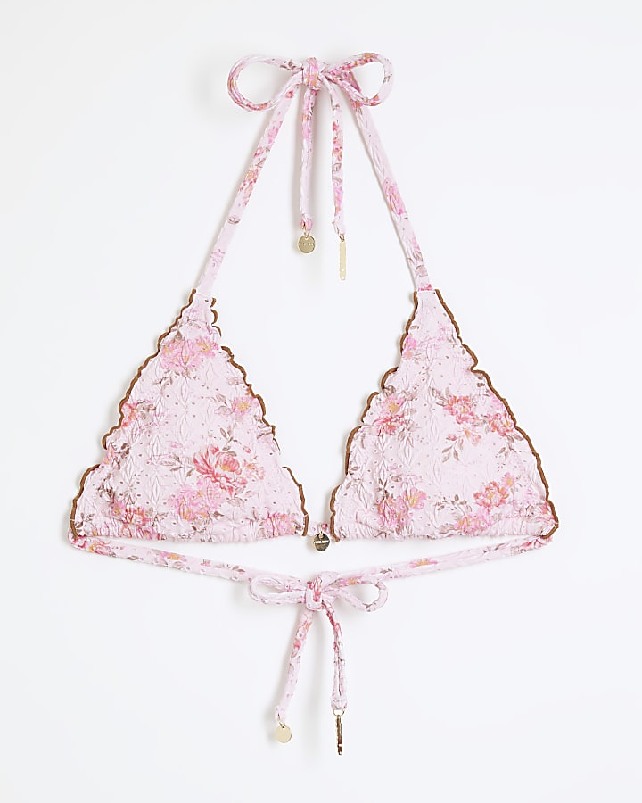 Pink Floral Broderie Bikini Top