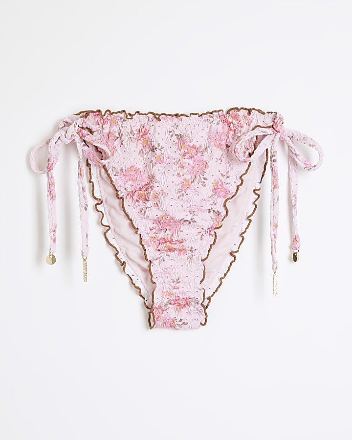 Pink Floral Broderie Tie Side Bottoms