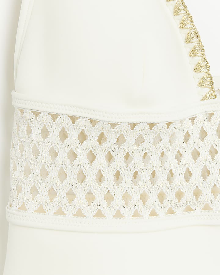 White Scuba Plunge Cutwork Swimsuit