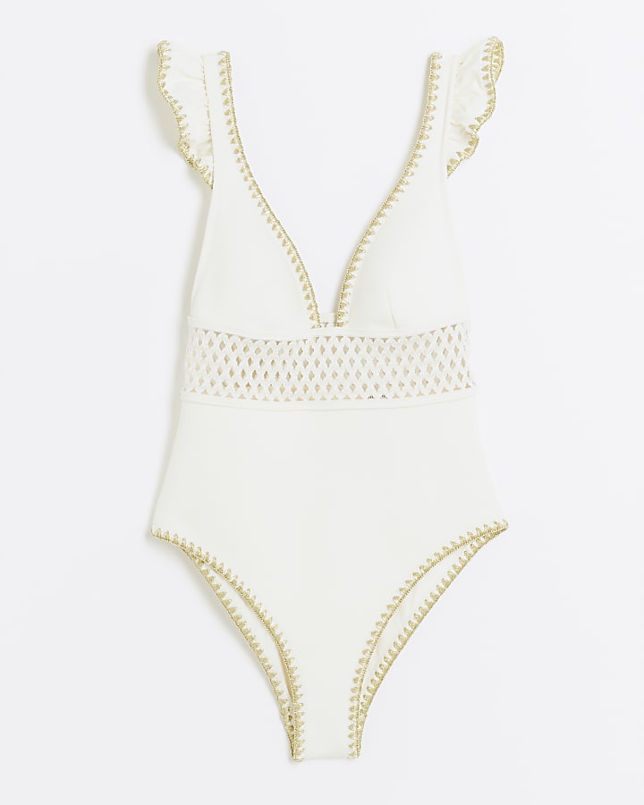 White Scuba Plunge Cutwork Swimsuit