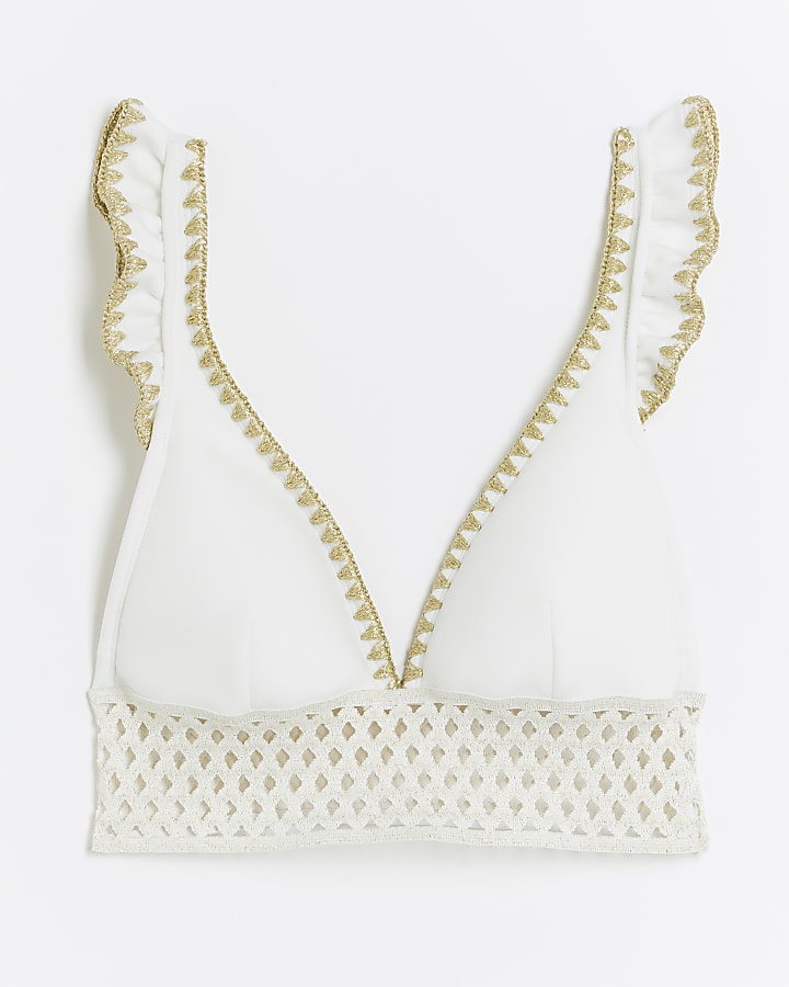 White Frill Elastic Bikini Top