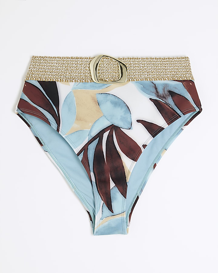 Cream Leaf High Waisted Bikini Bottoms