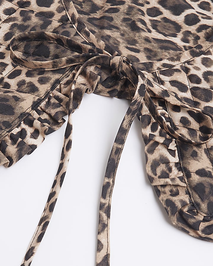 Beige Quilted Leopard Print Collar