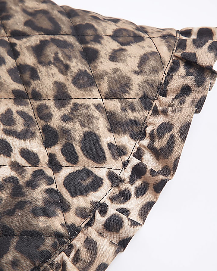 Beige Quilted Leopard Print Collar