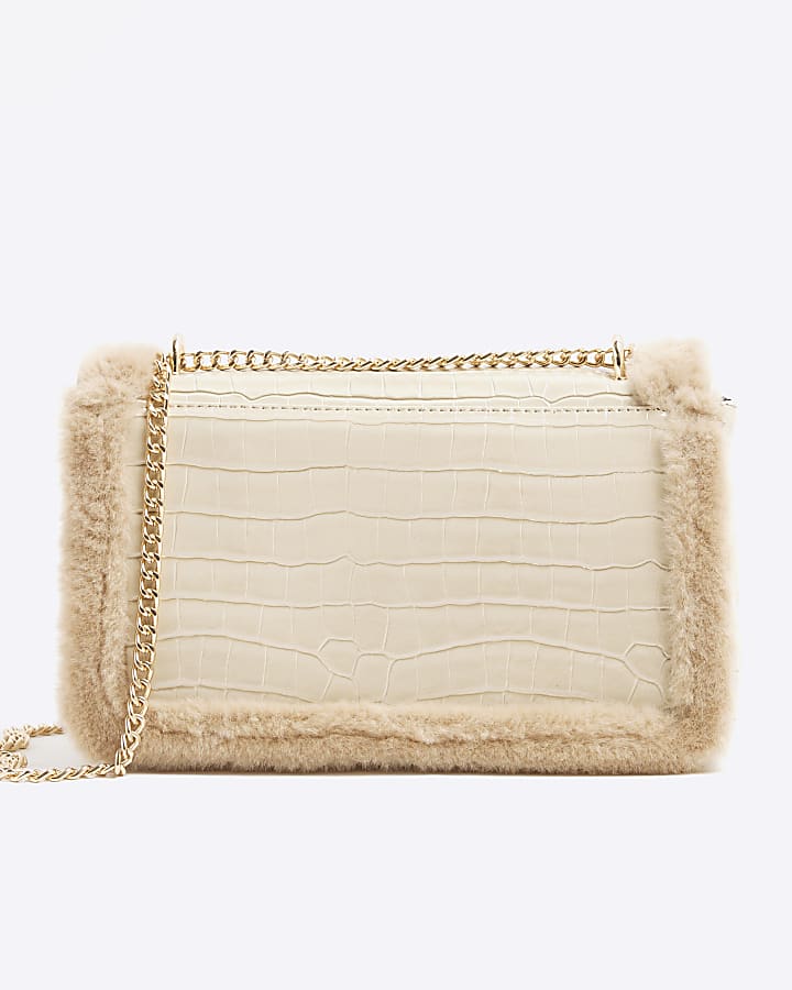 Cream Faux Fur Trim Shoulder Bag