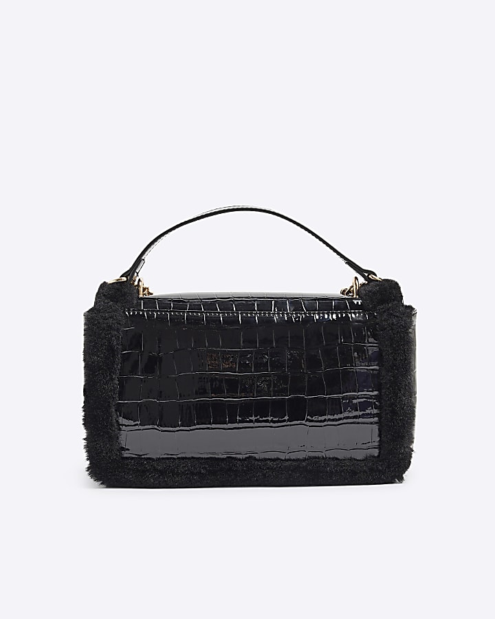 Black Fur Trim Shoulder Bag