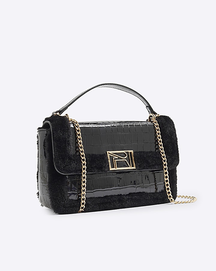 Black Fur Trim Shoulder Bag