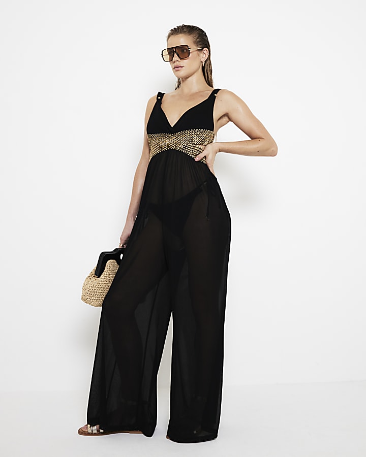 Black Mesh Jumpsuit