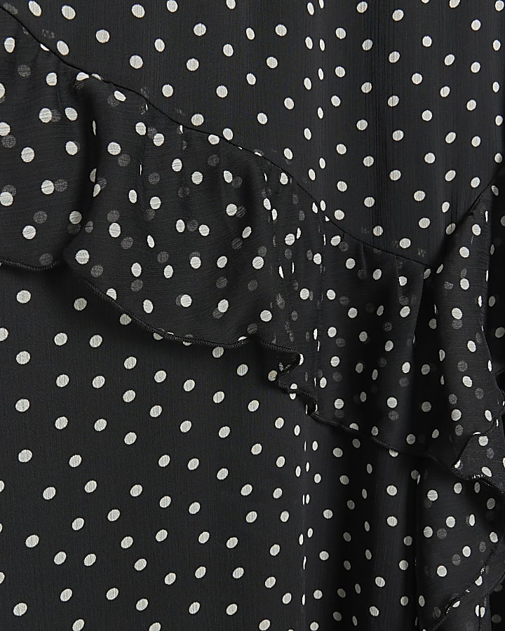 Black spot frill midi dress