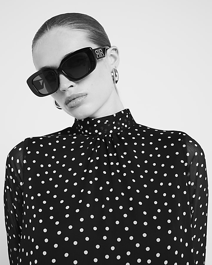 Black spot frill midi dress