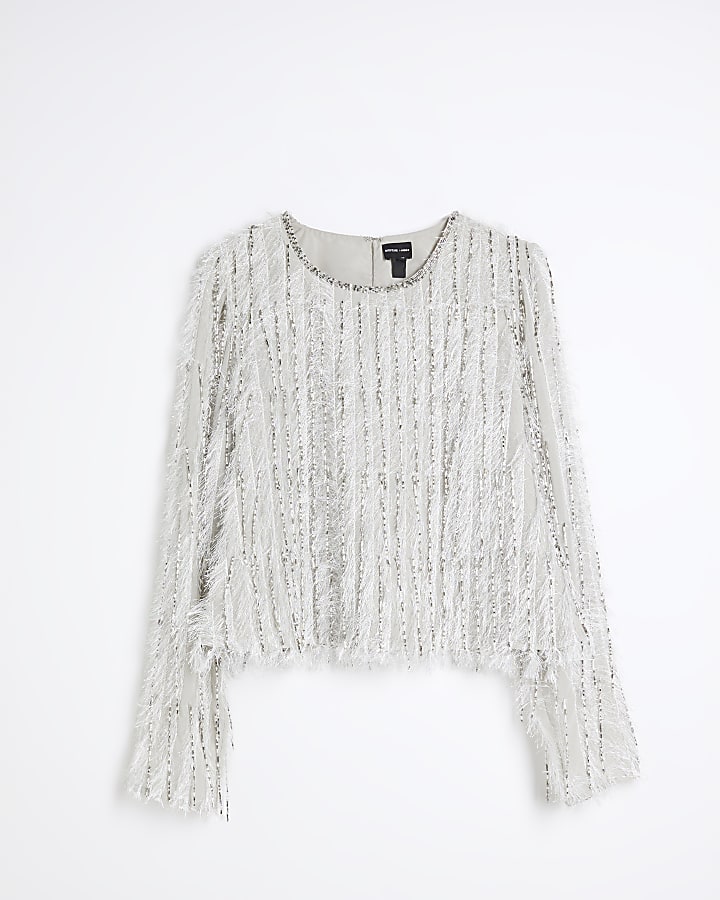 Silver Premium Beaded Fringe Top