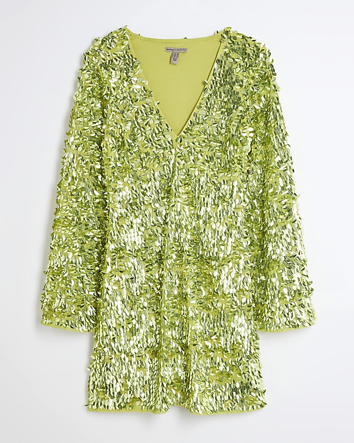 Lime Green Premium Sequin Mini Shift Dress