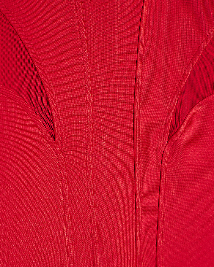 Red Mesh Bodycon Midi Dress