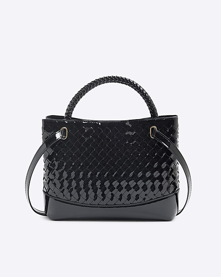 Black Patent Weave Tote Bag