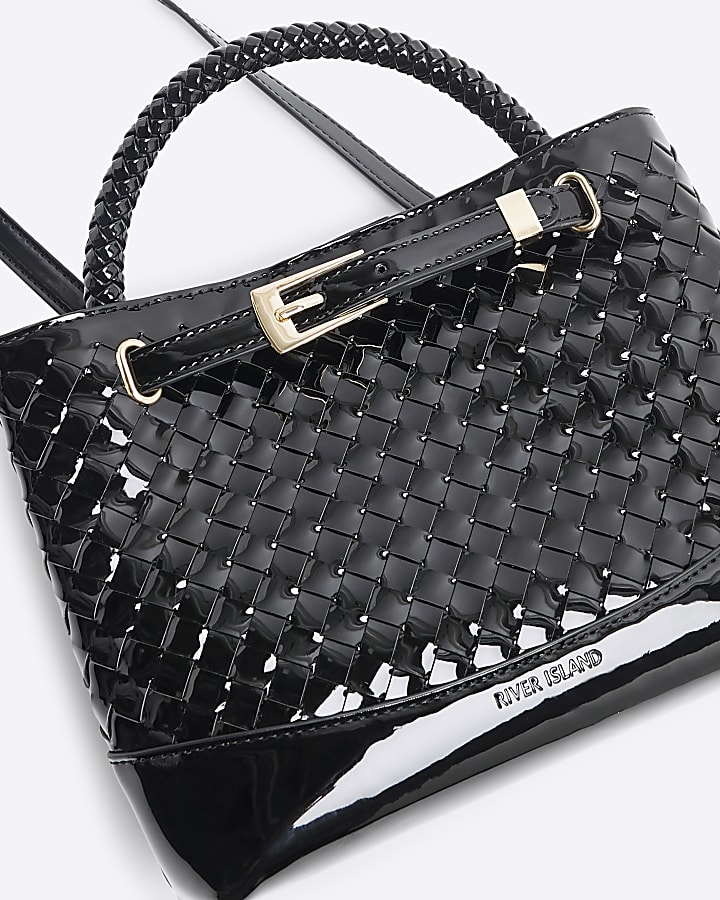 Black Patent Weave Tote Bag